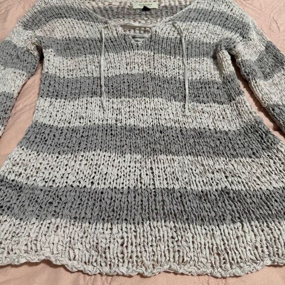 Sonoma Woven Beachy Boho V-Neck Lace Up Pullover L - Picture 2 of 6